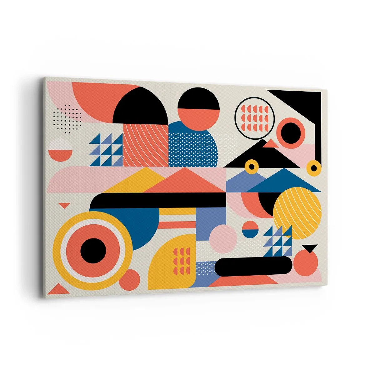 Obraz na płótnie - Kolorowe geometryczne kształty w stylu retro - 100x70cm - Kompozycja: pobaw się - Nowoczesna dekoracja ścienna do salonu, kuchni i sypialni ARTTOR