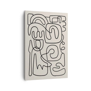 Obraz na płótnie - Abstrakcyjny wzór line art w czerni na jasnym tle - 70x100cm - Po śladzie - Nowoczesna dekoracja ścienna do salonu i sypialni ARTTOR