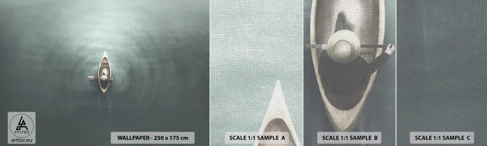 Fototapeta Próbka Premium Canvas - Przez księżycowe jezioro - Spokój, Jezioro, Kajak - 100x30 cm