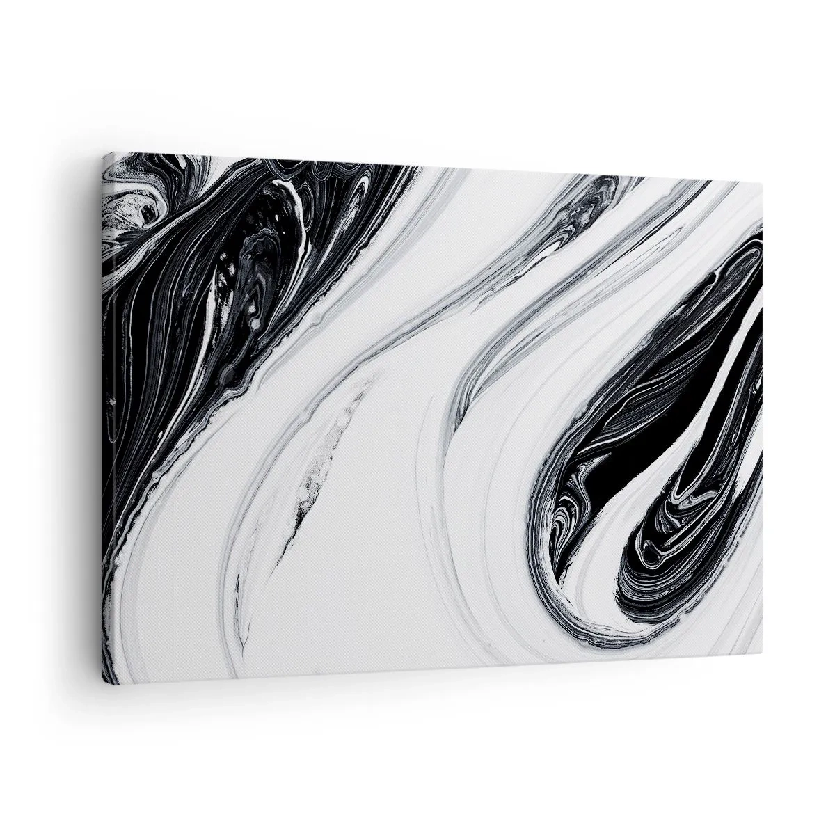 Obraz na płótnie - Czarno-biała abstrakcja z dynamicznymi liniami i wirami - 70x50cm - Połączenie przeciwieństw - Nowoczesna dekoracja ścienna do salonu i sypialni ARTTOR