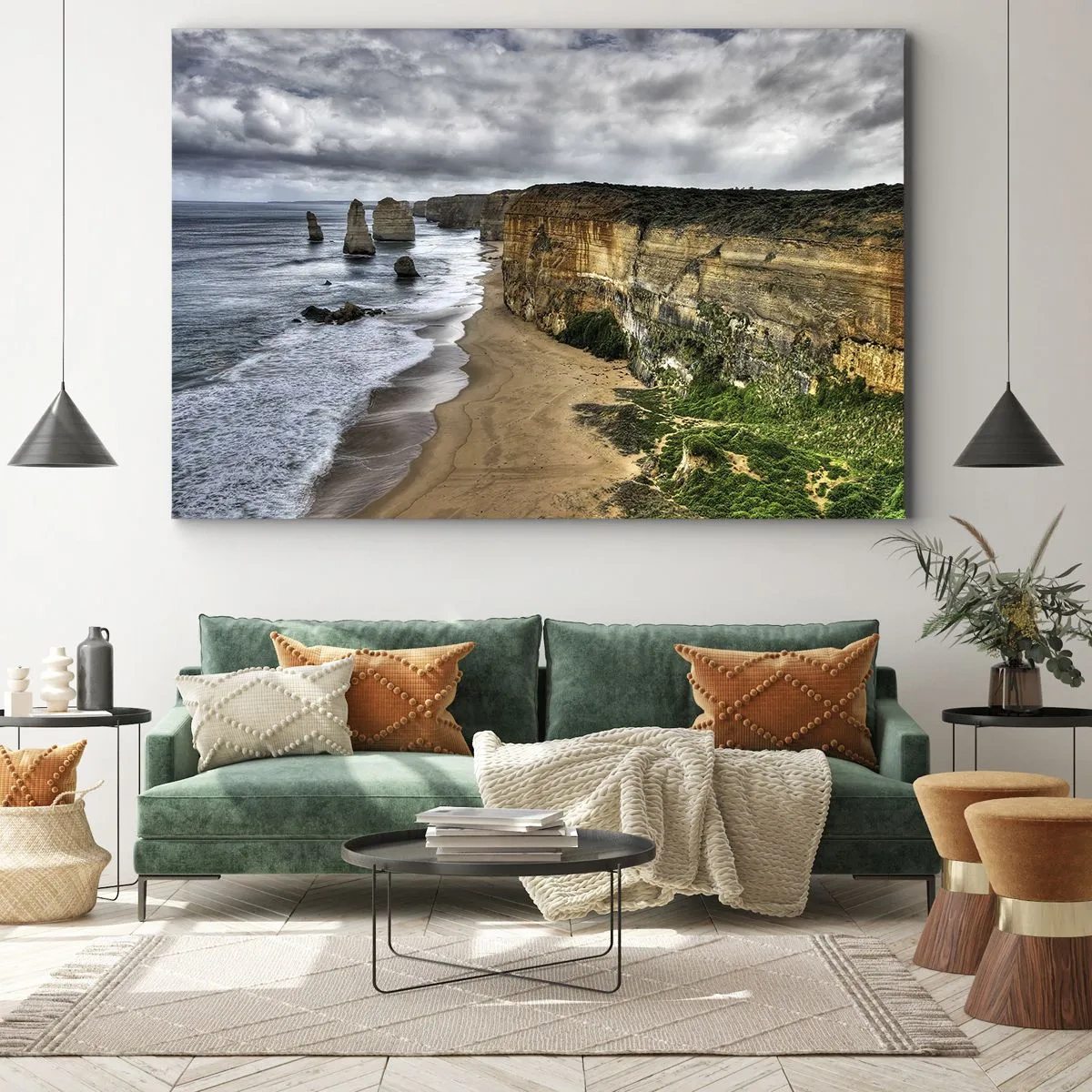 Obraz na płótnie - Klifowe wybrzeże z plażą i skalnymi formacjami - 70x50cm - Surowe piękno - Nowoczesna dekoracja ścienna do salonu i sypialni ARTTOR