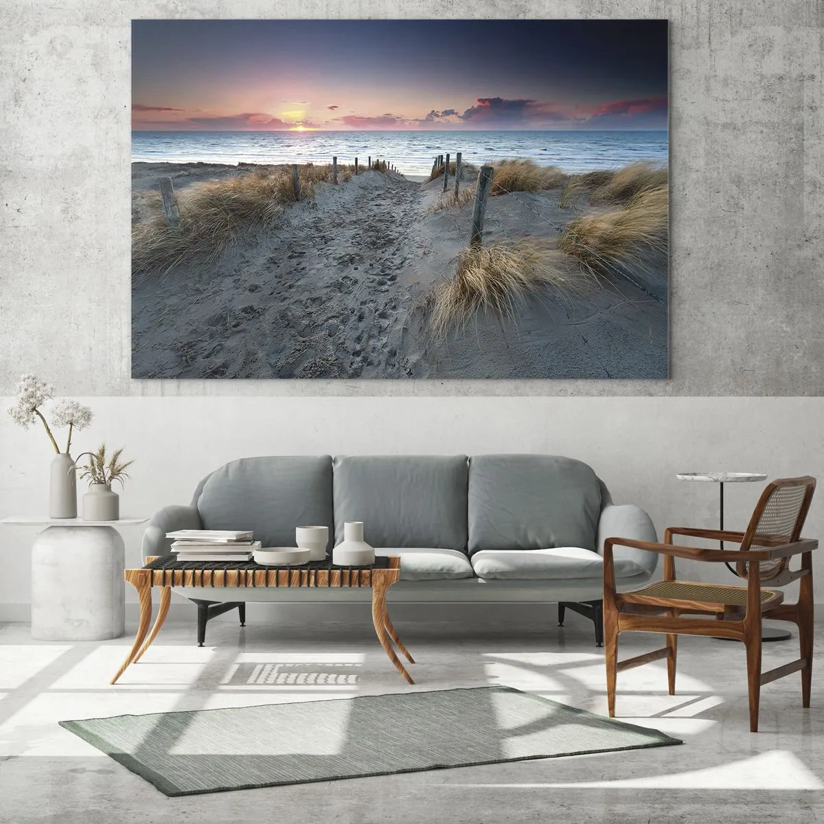 Obraz na szkle - Ścieżka prowadząca na plażę o zachodzie słońca - 120x50cm - Rozlałeś tęczę blasków promienistą… - Nowoczesna dekoracja ścienna do salonu i sypialni ARTTOR