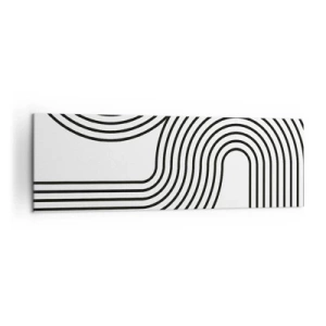 Obraz na płótnie - Abstrakcyjny obraz z czarnymi liniami tworzącymi geometryczne wzory na białym tle - 160x50cm - Na zakręcie - Nowoczesna dekoracja ścienna do salonu i sypialni ARTTOR