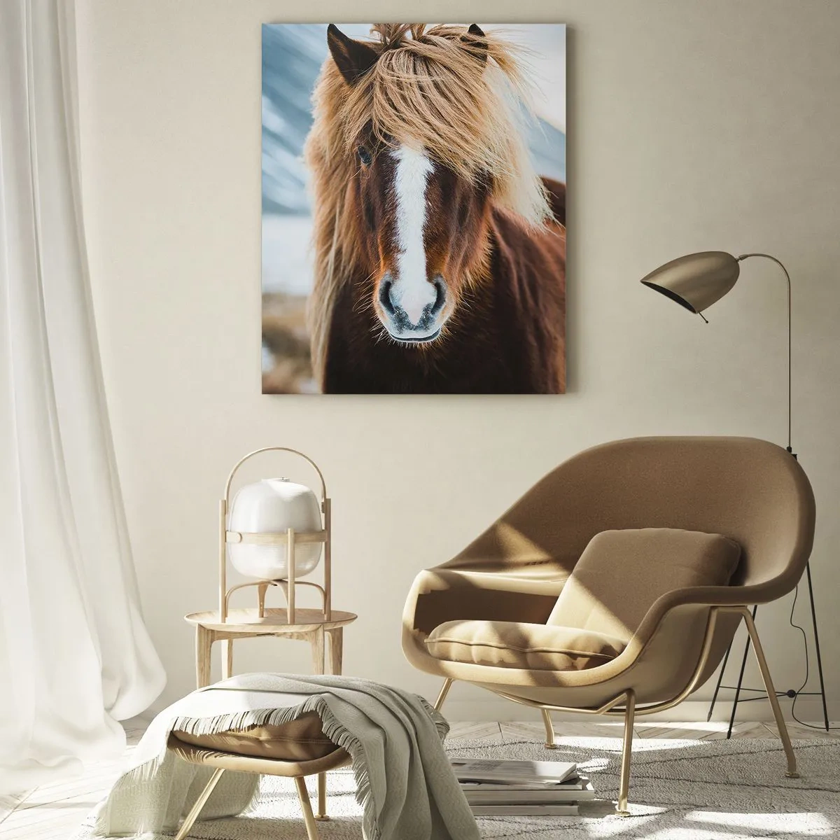 Obraz na szkle - Koń na tle górskiego krajobrazu zimą - 50x70cm - Czujesz wolność? - Nowoczesna dekoracja ścienna do salonu, kuchni i sypialni ARTTOR