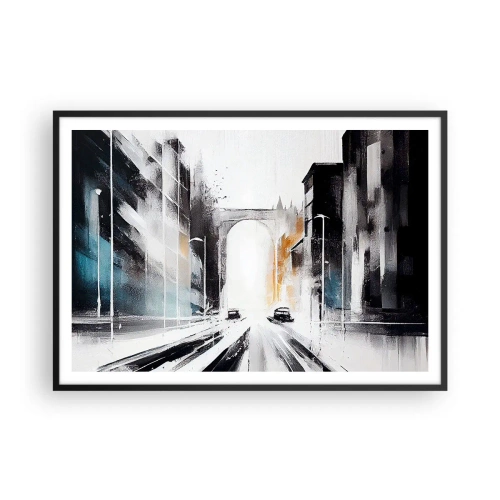 Plakat w czarnej ramie - Abstrakcyjna panorama miasta z łukowym mostem - 100x70cm - Studium miasta: architektura i ruch - Nowoczesna dekoracja ścienna do salonu i sypialni ARTTOR