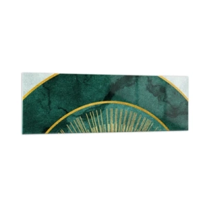Obraz na szkle - Abstrakcyjny wzór z okręgami w szmaragdowym i złotym kolorze - 160x50cm - Inny układ słoneczny - Nowoczesna dekoracja ścienna do salonu i sypialni ARTTOR