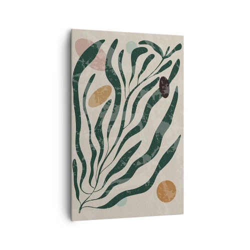 Obraz na płótnie - Organiczne linie i kształty w zieleni i beżu - 80x120cm - Pośród zieleni - Nowoczesna dekoracja ścienna do salonu i sypialni ARTTOR