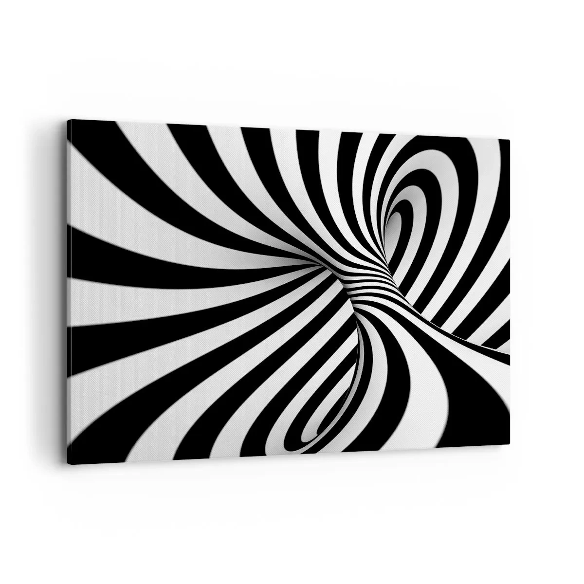Obraz na płótnie - Abstrakcyjny tunel z czarno-białymi pasami w spirali - 120x80cm - Kompozycja: tańcząca przestrzeń - Nowoczesna dekoracja ścienna do salonu, kuchni i sypialni ARTTOR