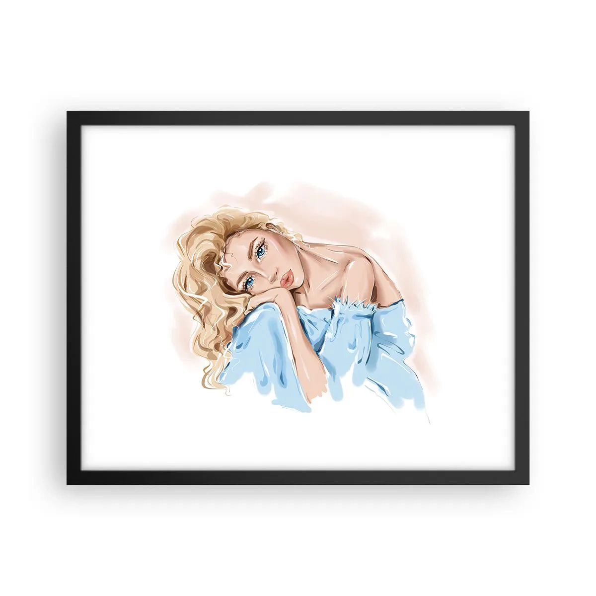 Plakat w czarnej ramie - Rozmarzona w błękicie - 50x40 cm