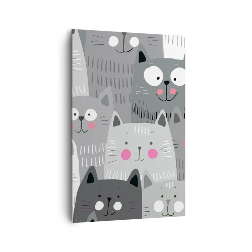 Obraz na płótnie - Zabawny wzór z kotami w odcieniach szarości - 80x120cm - Koci świat - Nowoczesna dekoracja ścienna do salonu i sypialni ARTTOR