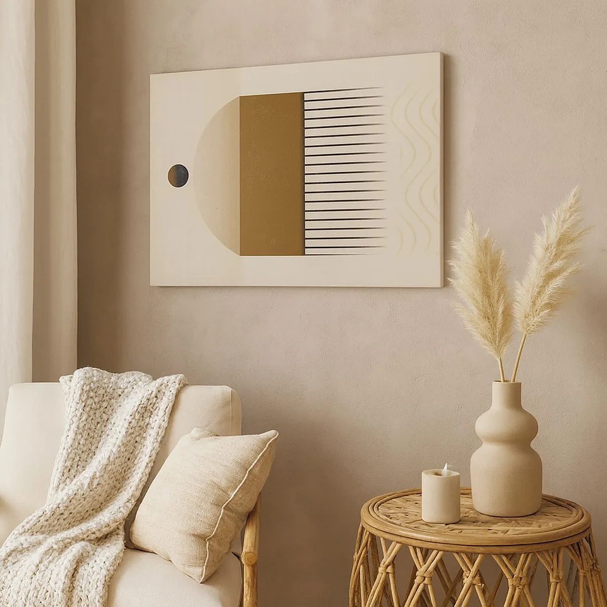 Obraz na płótnie - Abstrakcyjna kompozycja geometryczna w beżach i brązach - 70x50cm - Różne stany - Nowoczesna dekoracja ścienna do salonu i sypialni ARTTOR