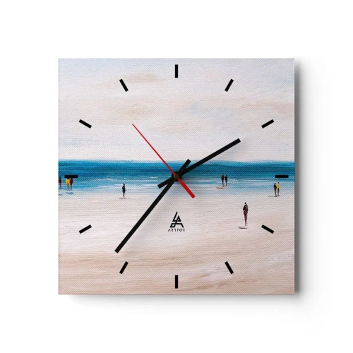 Zegar ścienny - Plaża z ludźmi na tle spokojnego morza - 30x30cm - Naturalna potrzeba - Nowoczesna dekoracja ścienna do salonu i sypialni ARTTOR