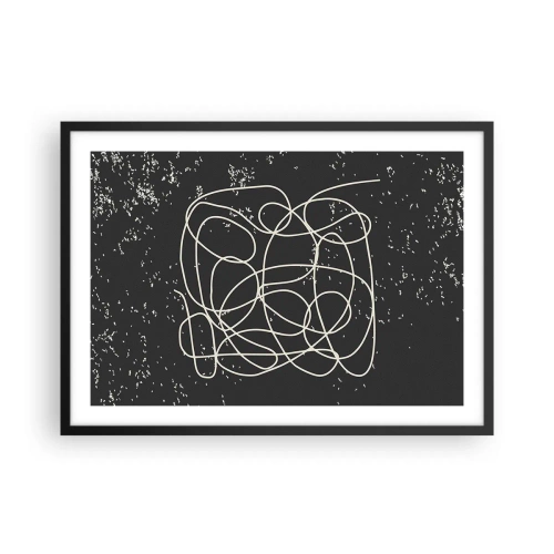 Plakat w czarnej ramie - Abstrakcyjna linia na czarnym tle z drobnymi detalami - 70x50cm - Błądzenie myśli - Nowoczesna dekoracja ścienna do salonu i sypialni ARTTOR