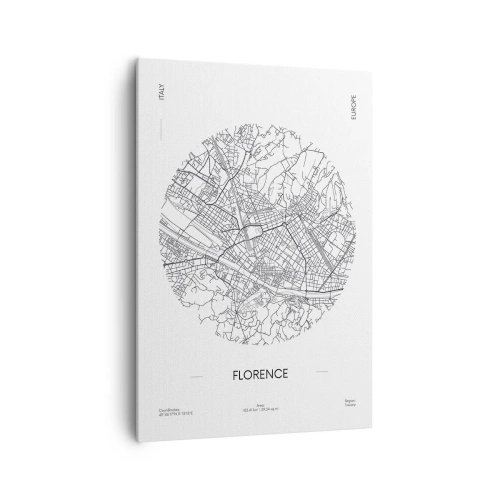 Obraz na płótnie - Mapa Florencji w minimalistycznym, czarno-białym stylu - 70x100cm - Anatomia Florencji - Nowoczesna dekoracja ścienna do salonu i sypialni ARTTOR