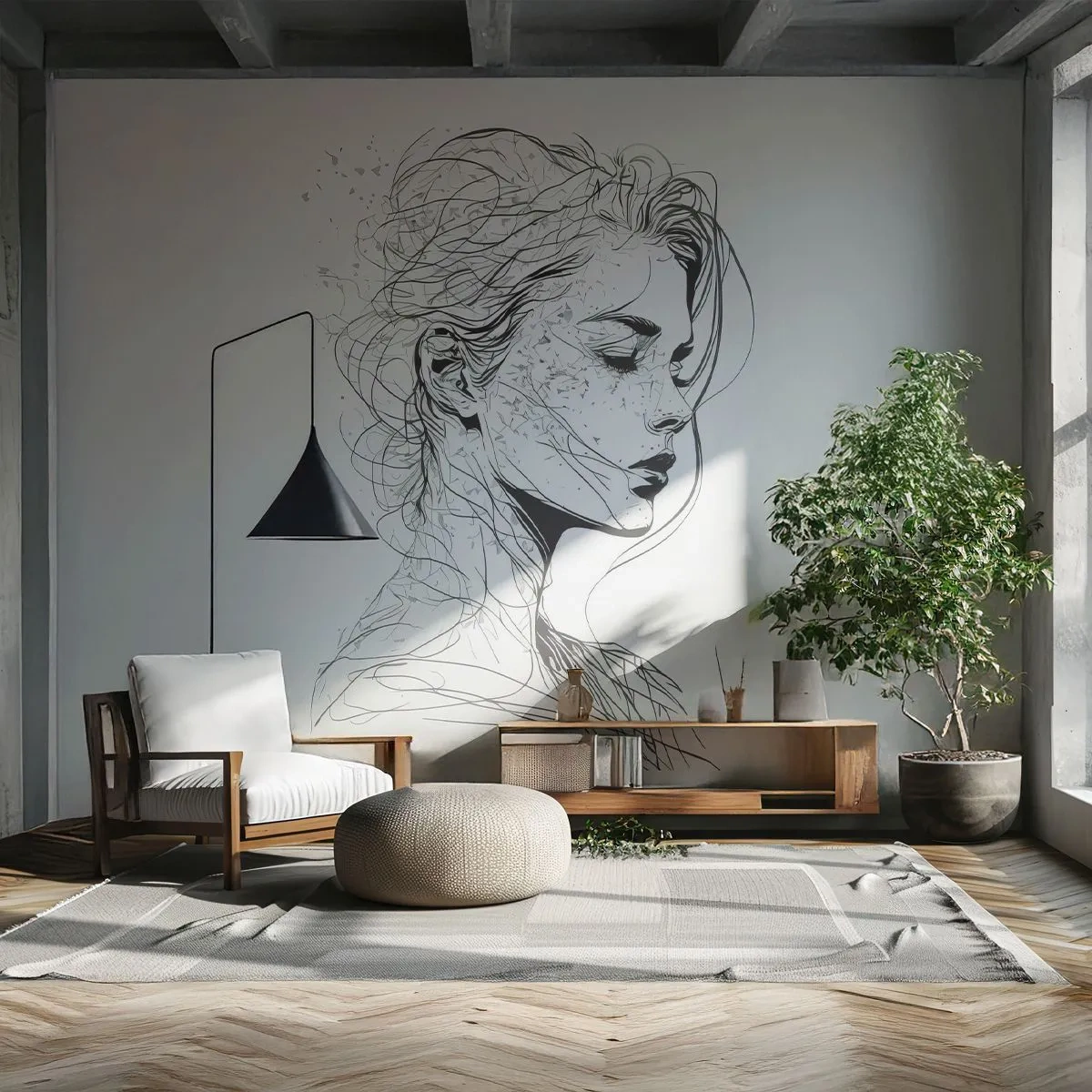 Fototapeta Premium Sand - Portret w zamyśleniu - Kobieta, Portret, Kreska - 350x256 cm