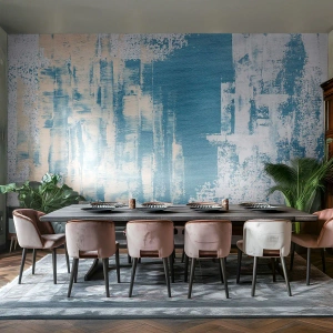 Fototapeta Standard Eco - Niebiesko-biała abstrakcja inspirowana lodowym pejzażem - 100x70cm - Przez lodowy sopel - Nowoczesna dekoracja ścienna do salonu i sypialni ARTTOR