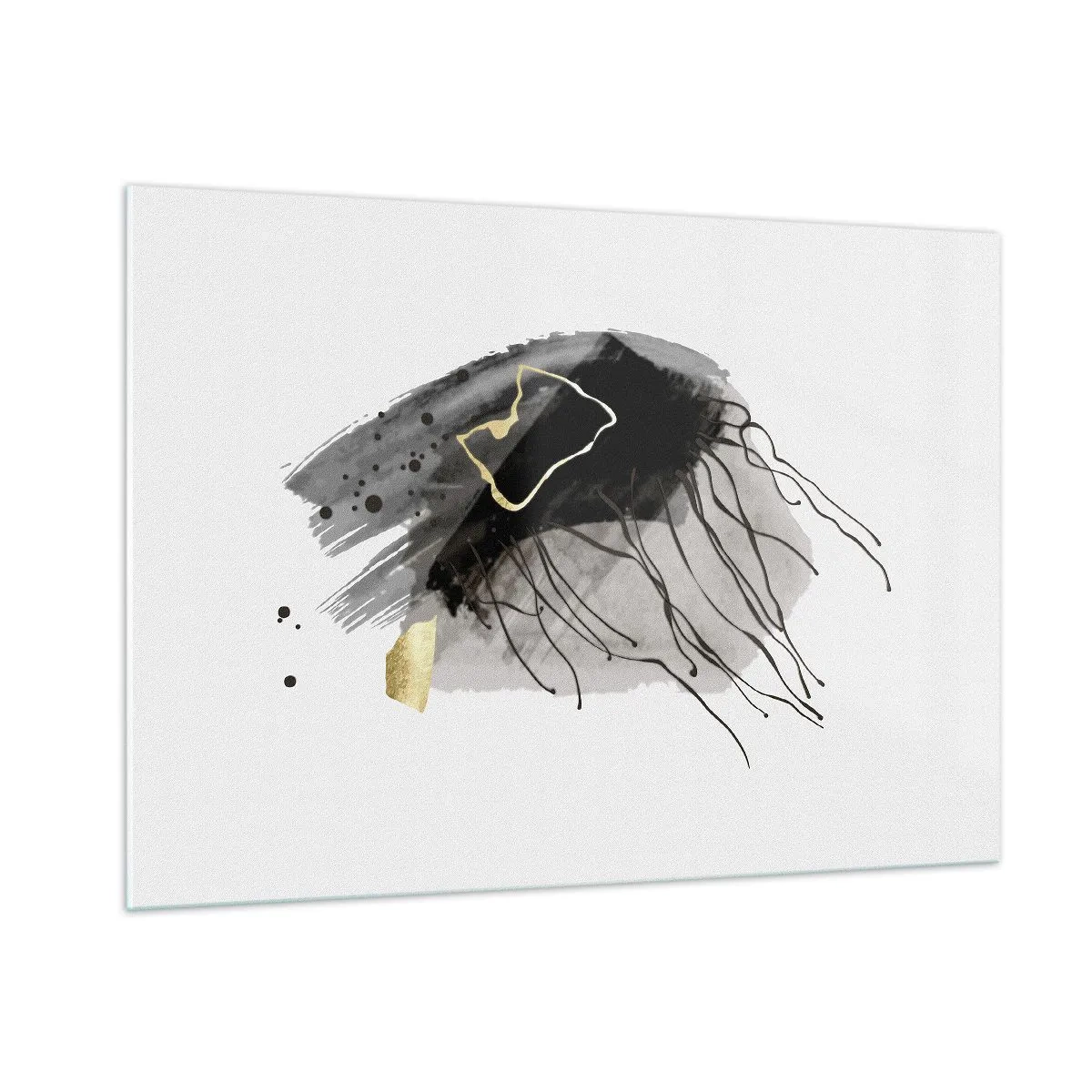 Obraz na szkle - Abstrakcyjna kompozycja czerni i złota na białym tle - 100x70cm - W czerni i w złocie - Nowoczesna dekoracja ścienna do salonu, kuchni i sypialni ARTTOR