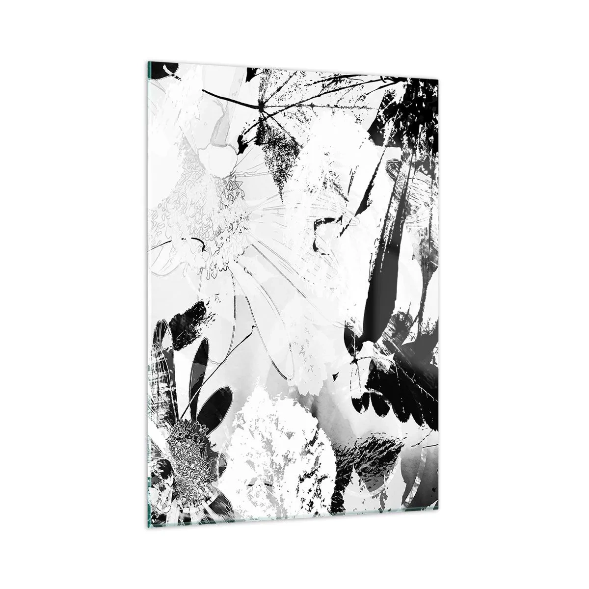 Obraz na szkle - Czarno-biała kompozycja kwiatowa w artystycznym stylu - 50x70cm - Jesień w negatywie - Nowoczesna dekoracja ścienna do salonu, kuchni i sypialni ARTTOR