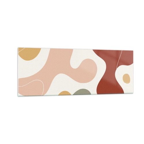 Obraz na szkle - Abstrakcyjna kompozycja w pastelowych odcieniach z dynamicznymi kształtami - 140x50cm - Esy czy floresy? - Nowoczesna dekoracja ścienna do salonu i sypialni ARTTOR