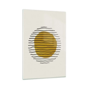 Obraz na szkle - Minimalistyczny motyw z żółtym kołem i czarnymi liniami - 80x120cm - Abstrakcja drżąca od żaru - Nowoczesna dekoracja ścienna do salonu i sypialni ARTTOR