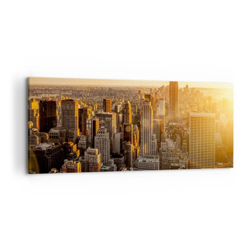 Obraz na płótnie - Panorama Nowego Jorku o zachodzie słońca z widokiem na Empire State Building - 120x50cm - Rosnąc w słońcu - Nowoczesna dekoracja ścienna do salonu i sypialni ARTTOR