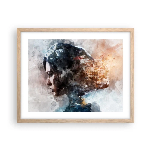 Plakat w ramie jasny dąb - Opowieść o dziewczynie z miastem w tle - 50x40 cm