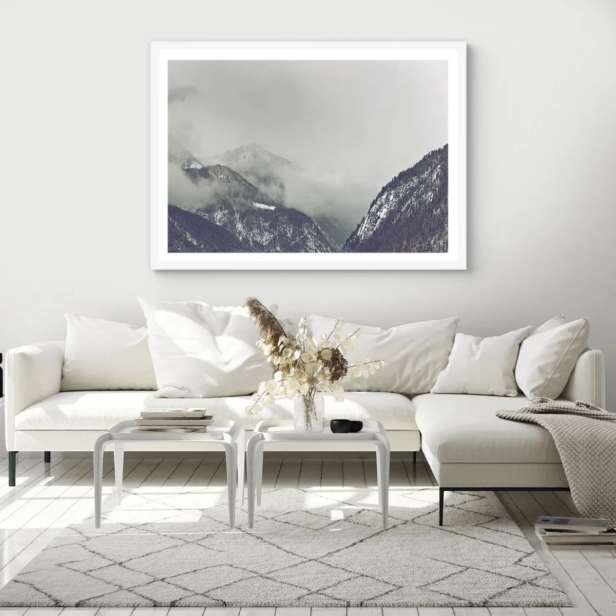 Plakat w białej ramie - Omglona dolina - 50x40 cm