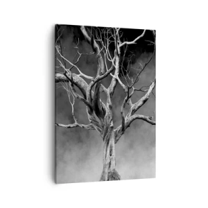 Obraz na płótnie - Suche, rozłożyste drzewo bez liści na tle ciemnego, zachmurzonego nieba - 50x70cm - Pierwotne i święte - Nowoczesna dekoracja ścienna do salonu, kuchni i sypialni ARTTOR