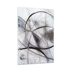 Obraz na szkle - Czarno-biała kompozycja z przecinających się linii i geometrycznych łuków - 50x70cm - Futurystyczna fantazja - Nowoczesna dekoracja ścienna do salonu, kuchni i sypialni ARTTOR