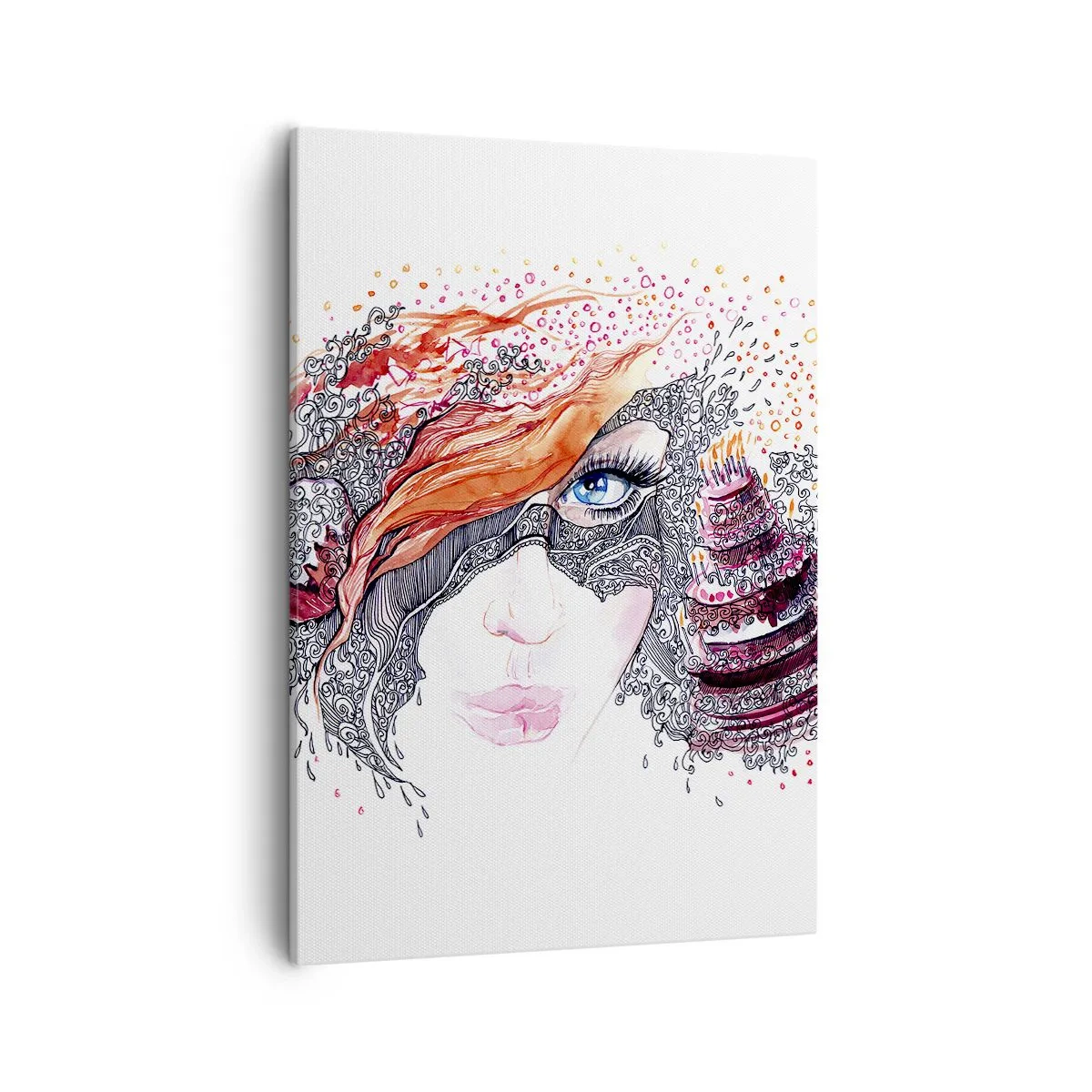 Obraz na płótnie - Kobieta z kolorowym, artystycznym tłem, z wyrazistymi oczami - 50x70cm - Z nią codziennie jest święto - Nowoczesna dekoracja ścienna do salonu, kuchni i sypialni ARTTOR