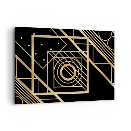 Obraz na płótnie - Złote geometryczne wzory na czarnym tle - 100x70cm - Złota geometria - Nowoczesna dekoracja ścienna do salonu, kuchni i sypialni ARTTOR