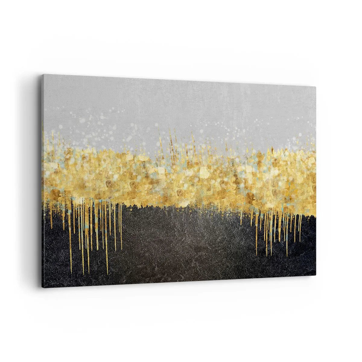 Obraz na płótnie - Abstrakcyjna kompozycja w odcieniach złota i czerni - 120x80cm - W głąb i ku górze - Nowoczesna dekoracja ścienna do salonu, kuchni i sypialni ARTTOR