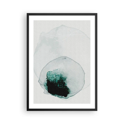Plakat w czarnej ramie - Abstrakcyjna forma organiczna w odcieniach zieleni - 50x70cm - W kropli wody - Nowoczesna dekoracja ścienna do salonu i sypialni ARTTOR