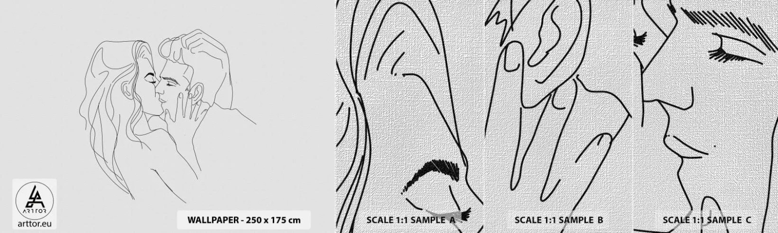 Fototapeta Próbka Premium Canvas - Tą samą kreską - Grafika, Zakochana Para, Pocałunek - 100x30 cm