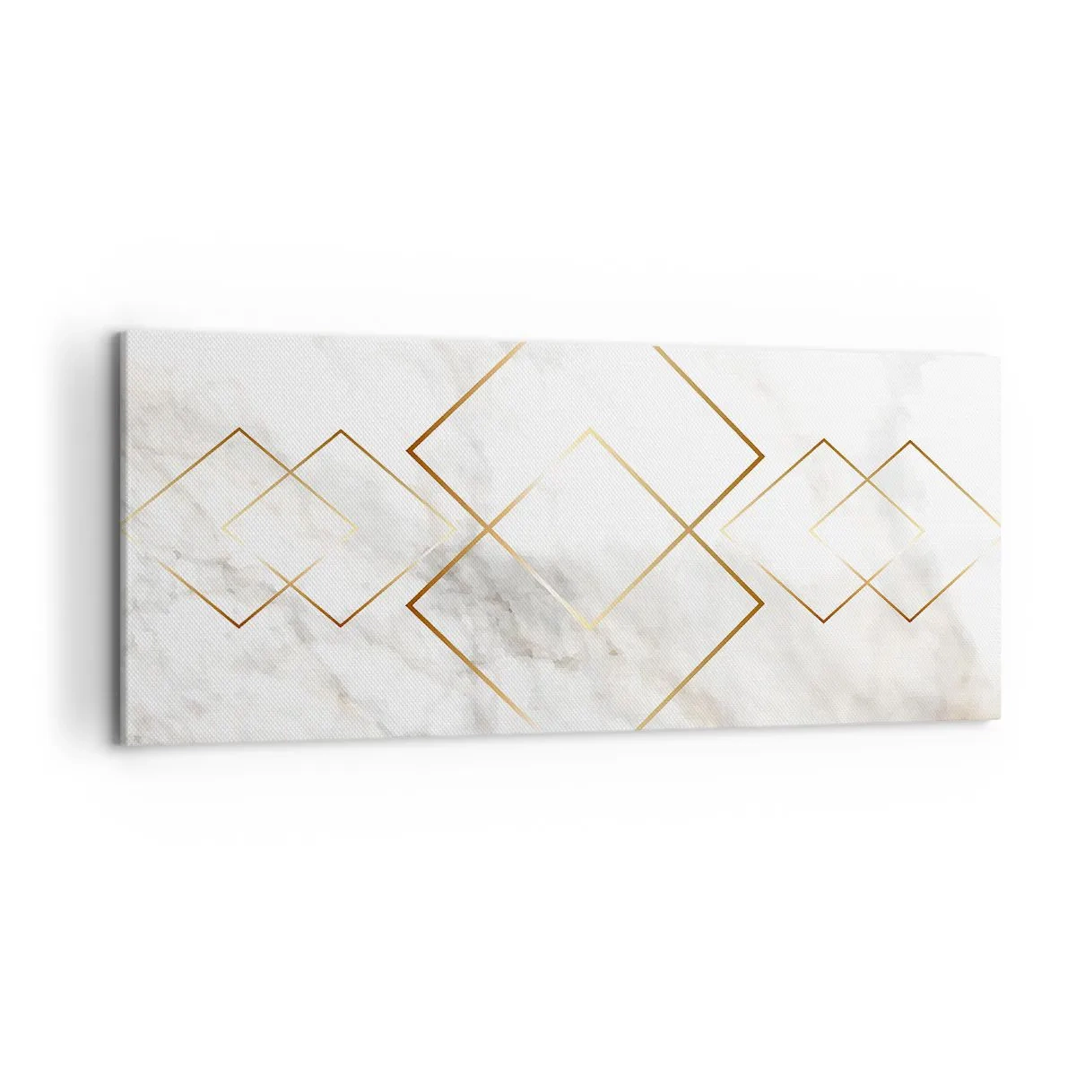 Obraz na płótnie - Minimalistyczne złote romby na marmurowym tle - 120x50cm - Widok na nieskończoność - Nowoczesna dekoracja ścienna do salonu i sypialni ARTTOR