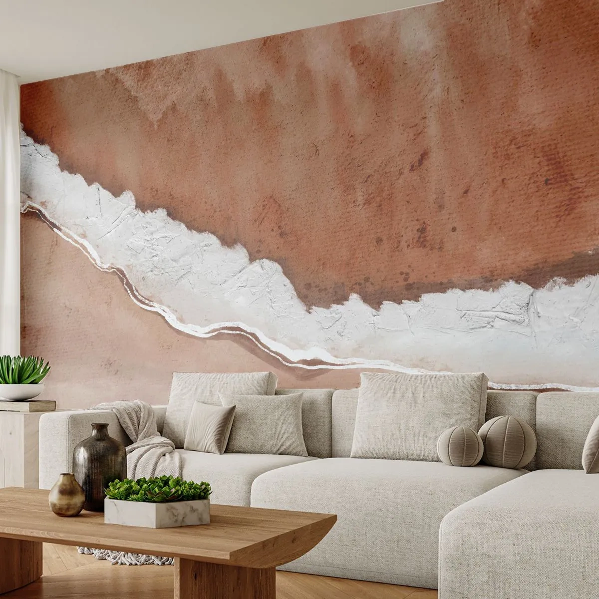 Fototapeta Premium Sand - Abstrakcyjna linia przypominająca białą falę na piasku - 100x70cm - W kolorach ziemi - Nowoczesna dekoracja ścienna do salonu, kuchni i sypialni ARTTOR