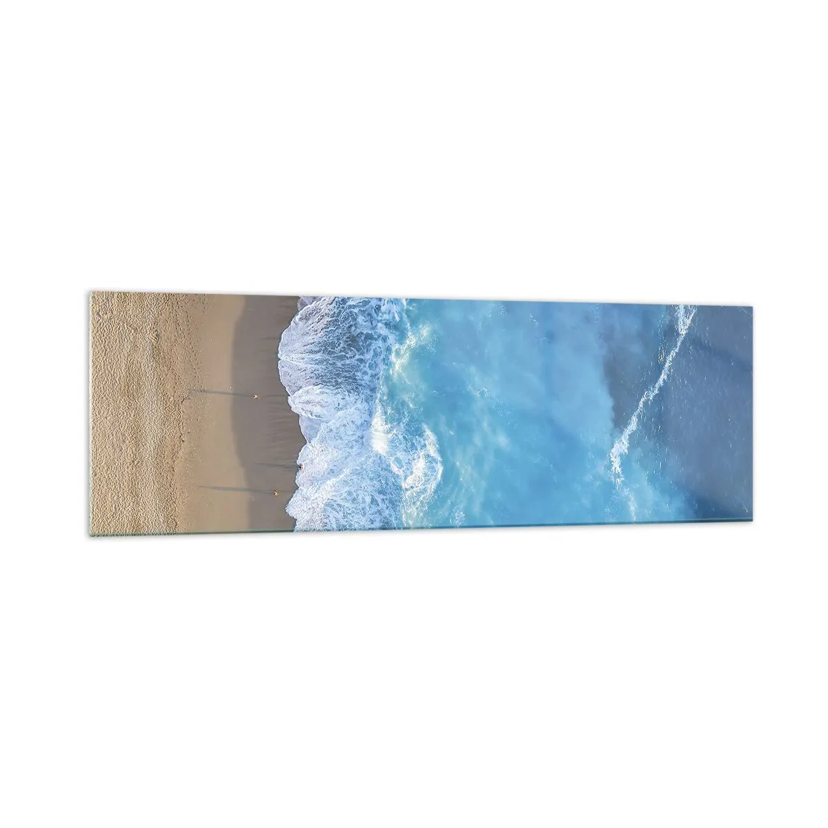 Obraz na szkle - Widok na plażę i fale morskie z lotu ptaka - 160x50cm - Siła błękitu - Nowoczesna dekoracja ścienna do salonu i sypialni ARTTOR