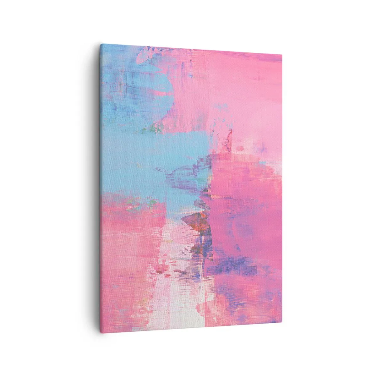 Obraz na płótnie - Abstrakcyjna kompozycja w odcieniach różu, błękitu i fioletu - 50x70cm - Róż, błękit i szczypta światła - Nowoczesna dekoracja ścienna do salonu, kuchni i sypialni ARTTOR