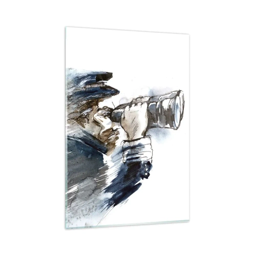 Obraz na szkle - Kapitan z lornetką w dynamicznej akwarelowej scenie - 80x120cm - Dziesięć w skali Beauforta! - Nowoczesna dekoracja ścienna do salonu i sypialni ARTTOR