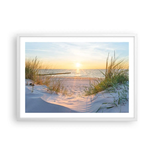 Plakat w białej ramie - Morza szum, ptaków śpiew, dzika plaża pośród traw… - 70x50 cm