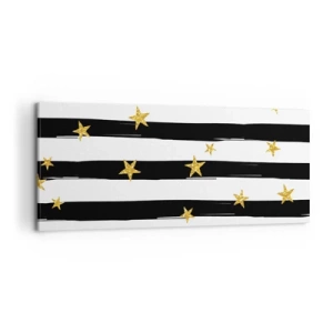 Obraz na płótnie - Czarno-białe pasy z złotymi gwiazdkami - 120x50cm - Wszyscy urodziliśmy się pod szczęśliwą gwiazdą - Nowoczesna dekoracja ścienna do salonu i sypialni ARTTOR