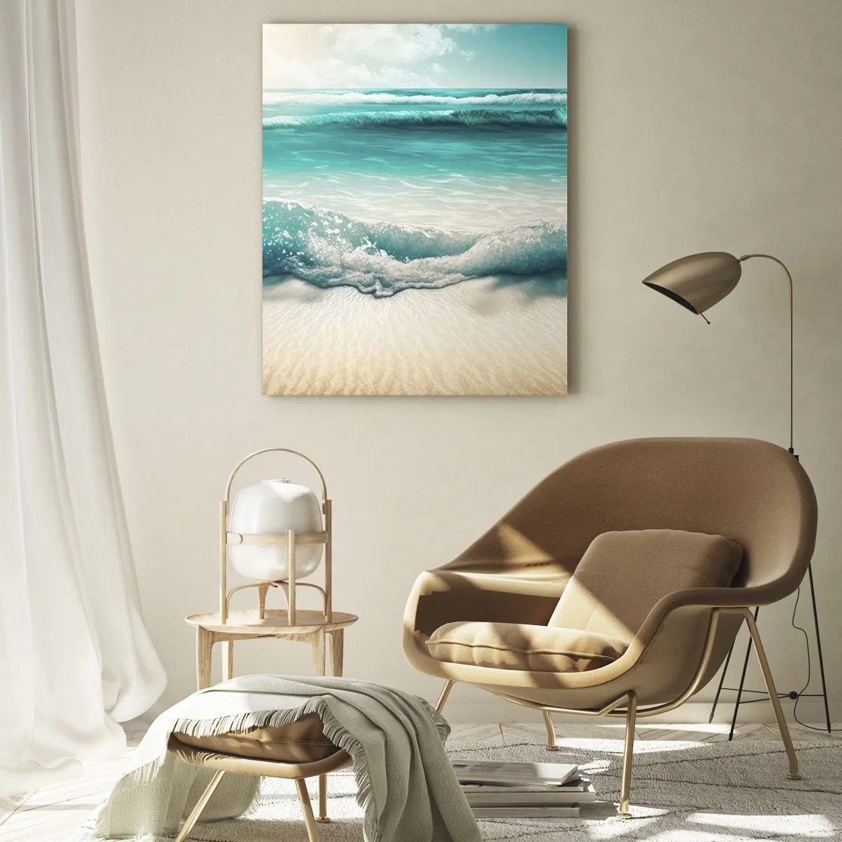 Obraz na szkle - Turkusowe fale oceanu uderzające o piaszczystą plażę - 50x70cm - Spokój oceanu - Nowoczesna dekoracja ścienna do salonu, kuchni i sypialni ARTTOR
