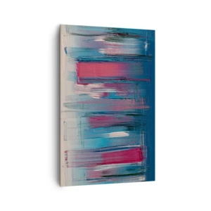 Obraz na płótnie - Abstrakcyjne pionowe formy w odcieniach błękitu i czerwieni - 80x120cm - Kompozycja wertykalna w błękicie i czerwieni - Nowoczesna dekoracja ścienna do salonu i sypialni ARTTOR