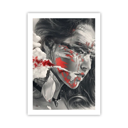 Plakat - Artystyczny portret z czerwonym akcentem - 50x70cm - W oparach absurdu - Nowoczesna dekoracja ścienna do salonu, kuchni i sypialni ARTTOR
