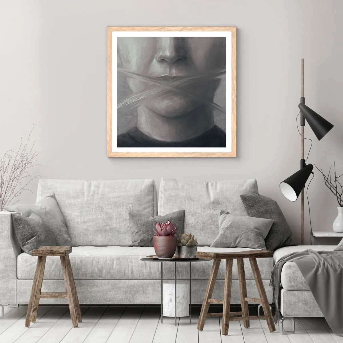 Plakat w ramie jasny dąb - Ani słowa - 30x30 cm