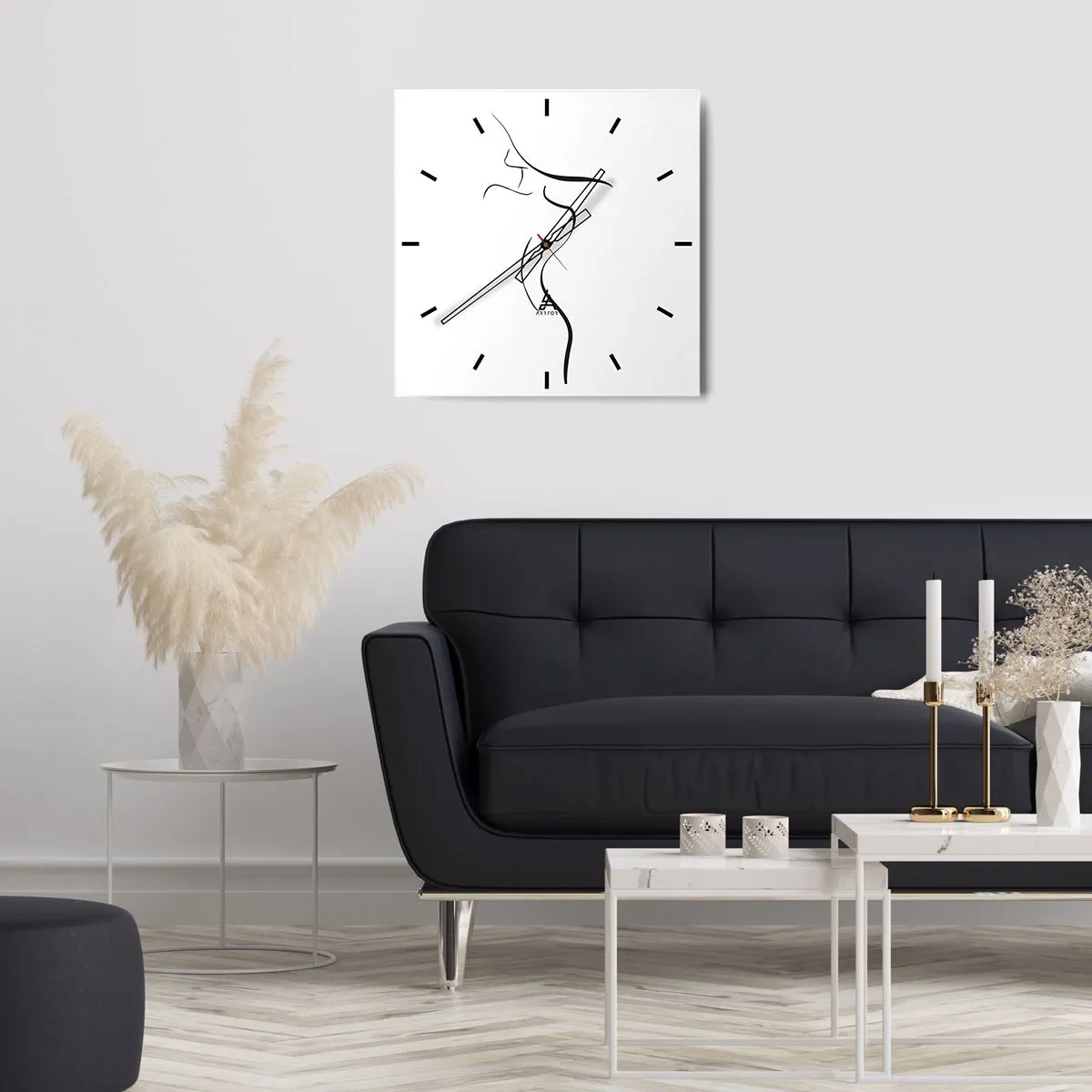 Zegar ścienny - Minimalistyczny kontur kobiecej sylwetki na białym tle - 30x30cm - Nieuchwytna jak fala - Nowoczesna dekoracja ścienna do salonu i sypialni ARTTOR