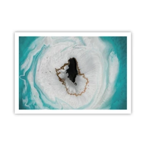 Plakat - Abstrakcyjny motyw geody w odcieniach turkusu, bieli i złota - 100x70cm - Wniknąć do wnętrza - Nowoczesna dekoracja ścienna do salonu i sypialni ARTTOR