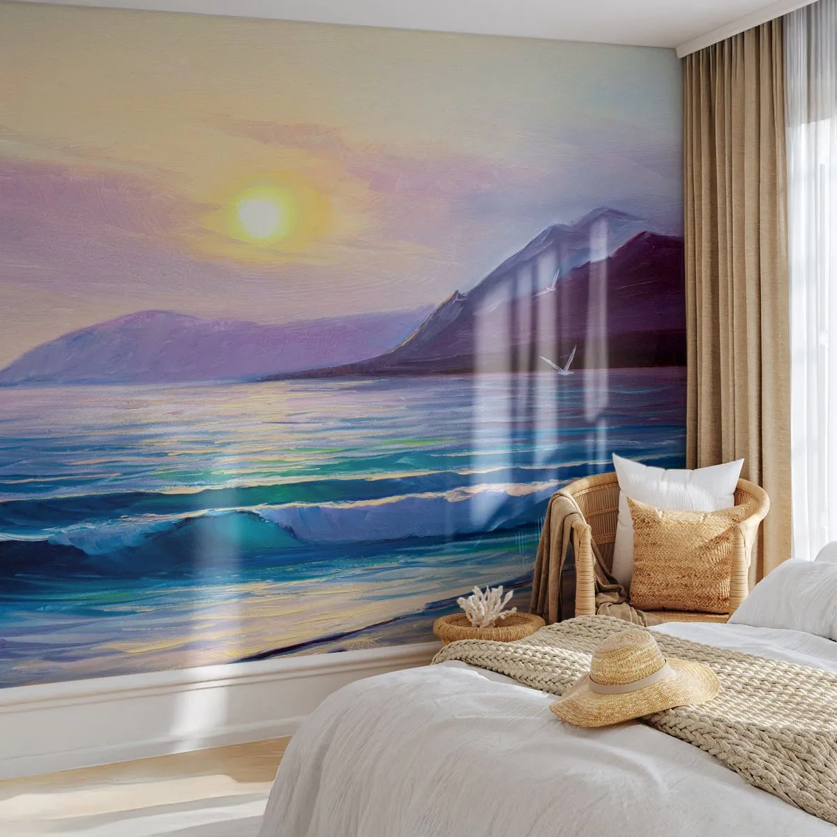 Fototapeta Premium Sand - Malowniczy zachód słońca nad spokojnym morzem - 100x70cm - Kryształ wody i powietrza - Nowoczesna dekoracja ścienna do salonu, kuchni i sypialni ARTTOR