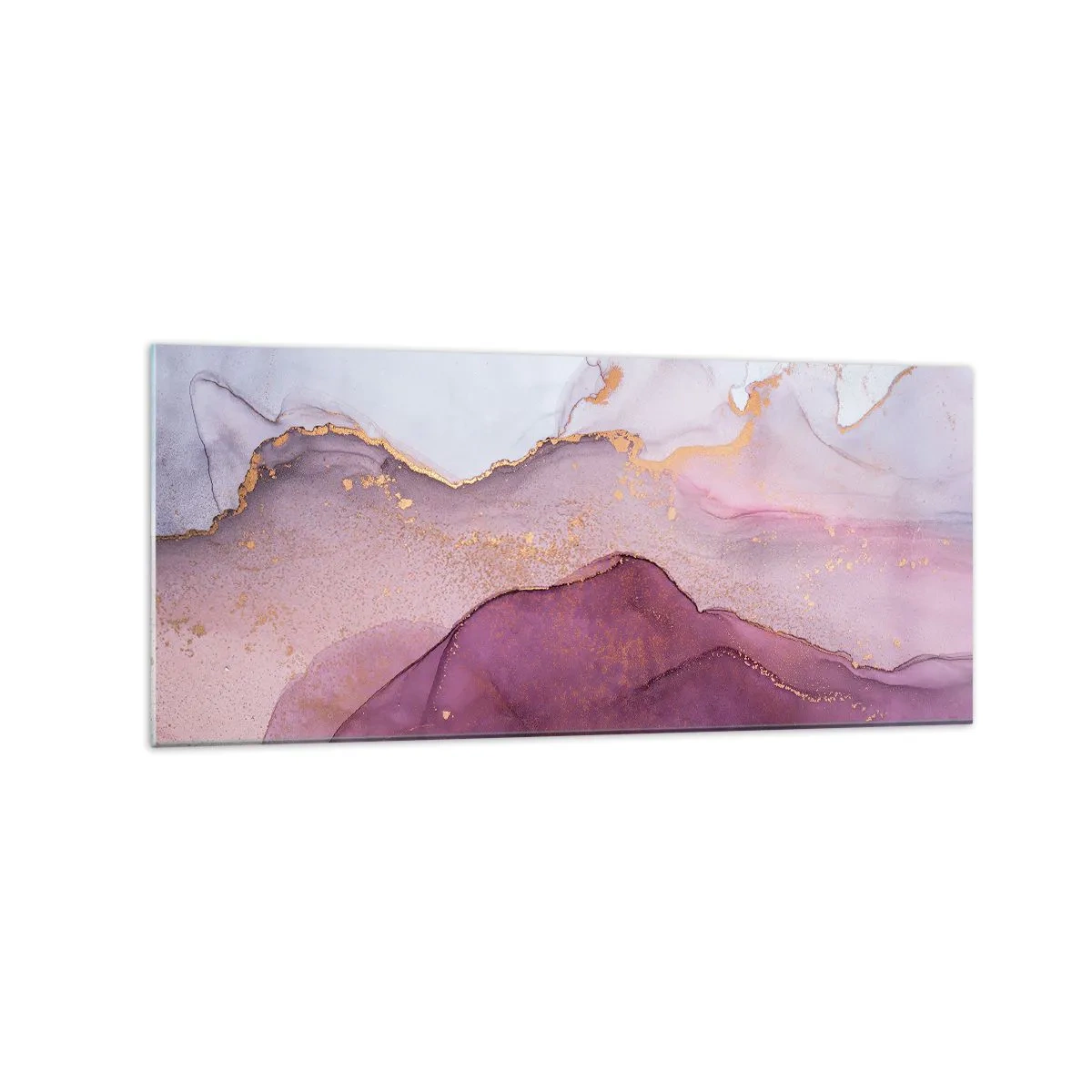 Obraz na szkle - Abstrakcyjna kompozycja w odcieniach fioletu i złota - 120x50cm - Fale lila i fioletu - Nowoczesna dekoracja ścienna do salonu i sypialni ARTTOR