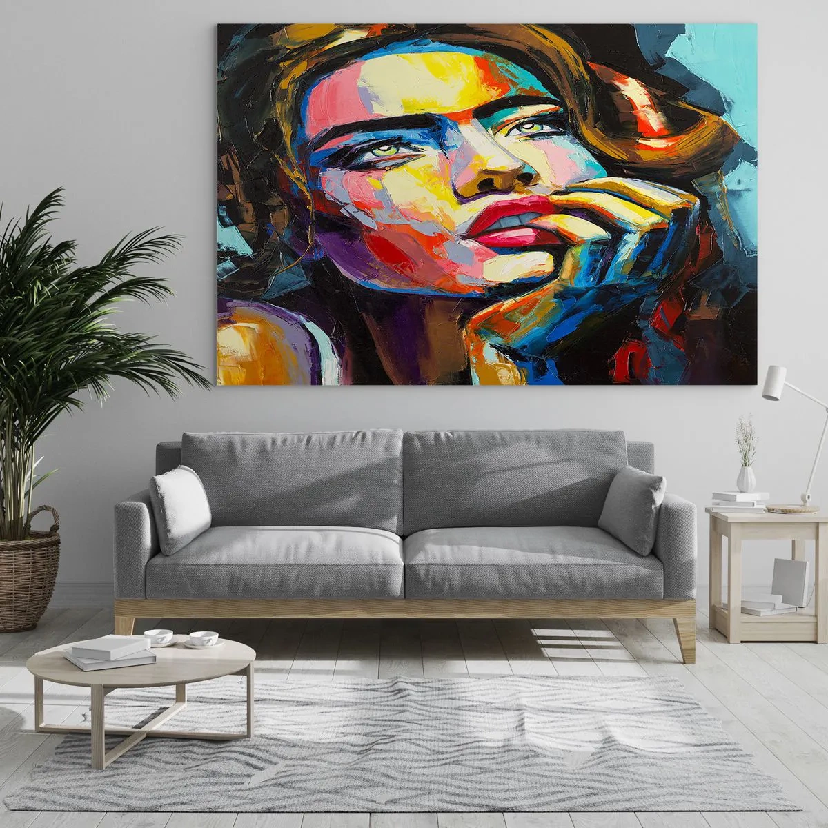 Obraz na szkle - Portret kobiety w intensywnych kolorach abstrakcji - 70x50cm - Marzenia jak ptaki szybują po niebie - Nowoczesna dekoracja ścienna do salonu i sypialni ARTTOR